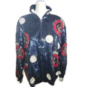 The Icing Sequin Zip-Up Jacket, Navy Blue W Red & White Accents, Anchor, S